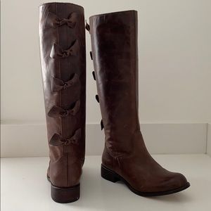 Anthropologie Brown Bow Back Boots - NWOT